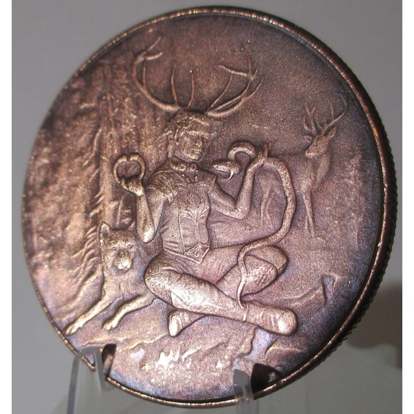 Celtic Lore - Cernunnos - 1oz .999 copper round-Framed with display Stand - Picture 4 of 7